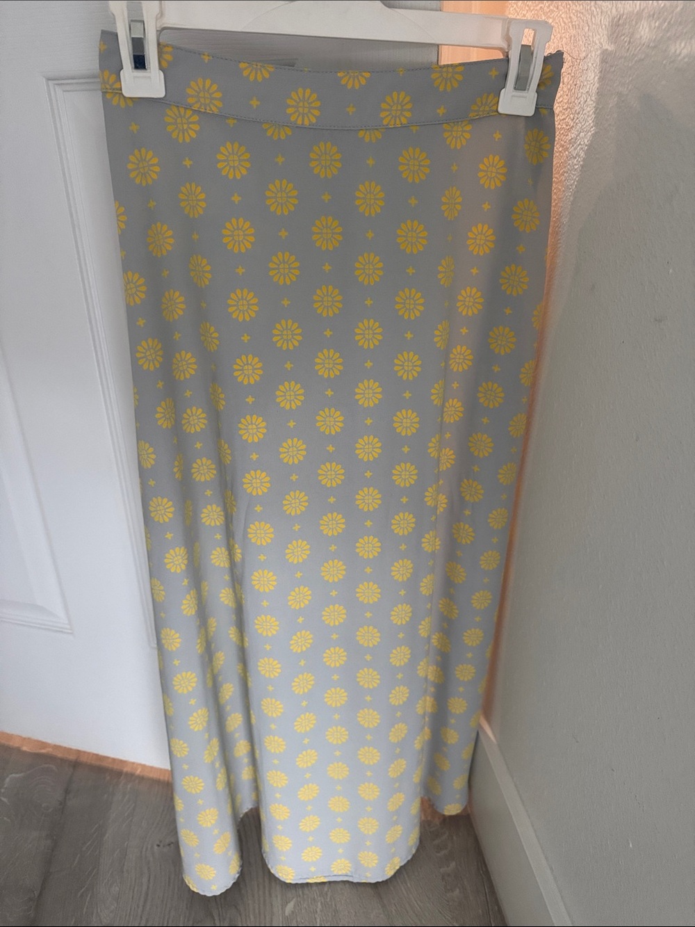Women's Gray Maxi Skirt with Yellow Floral Print
